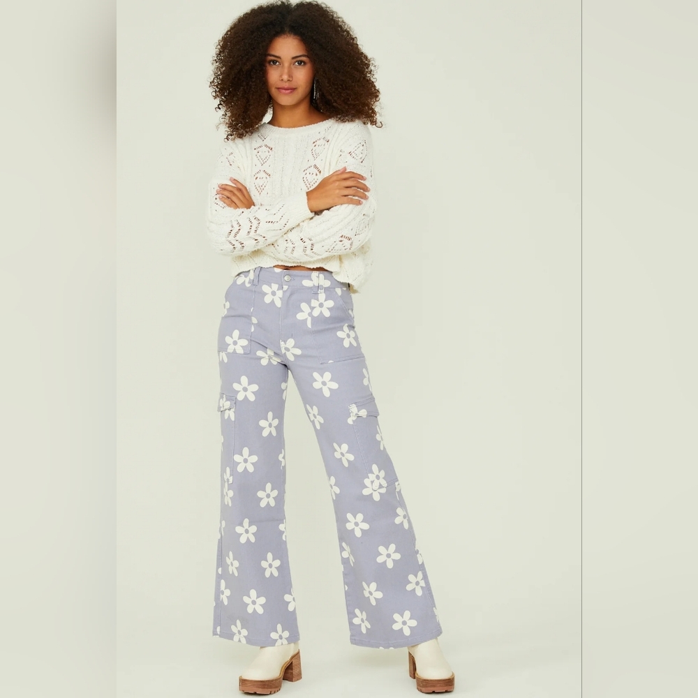 Altar’d State Lucie Retro Cargo Flare Pants High Rise Floral Print 90s Size S